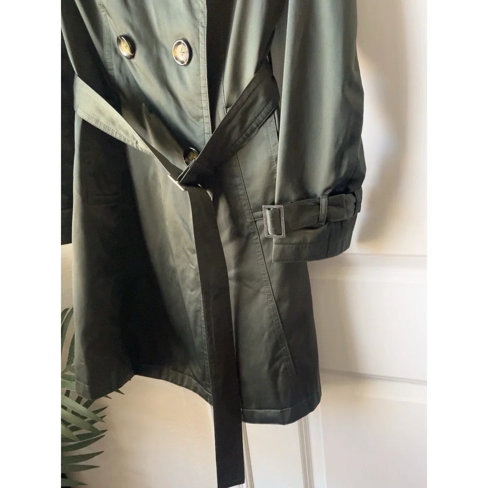 MICHAEL Michael Kors Trench Coat XS Olive Green Belted Double Breasted